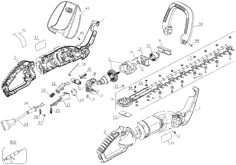 Exploded Diagram A Diagram and Parts List for HH2400LW Type 1 Black and Decker Hedge Trimmer